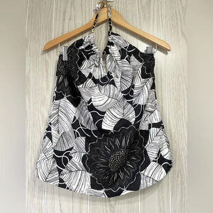 White House Black Market Gold Chain Silk Halter Top Black & White Size 0 NWT